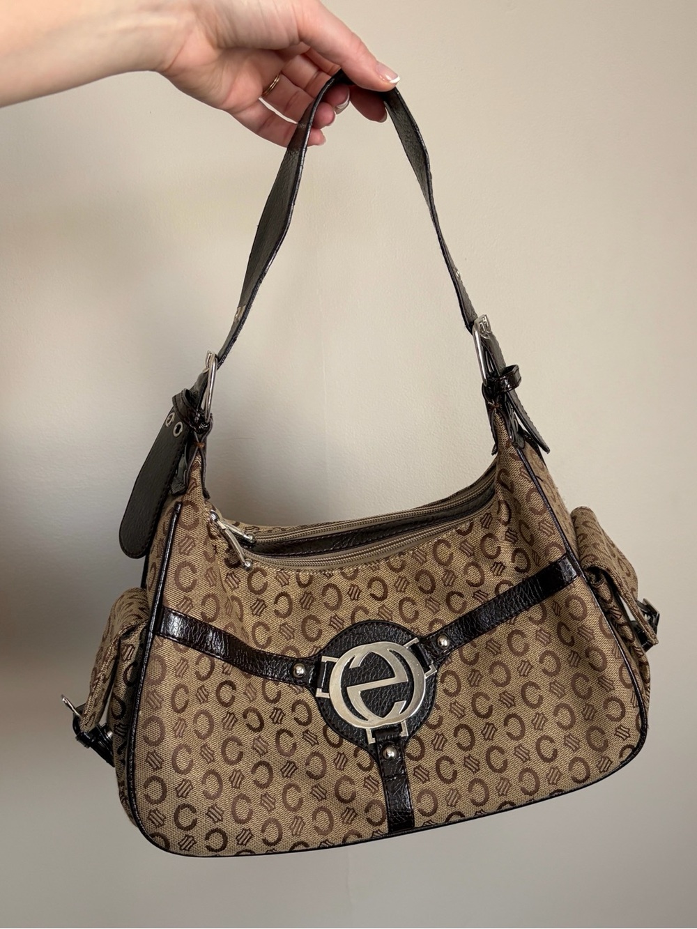 Y2K brown monogram buckle shoulder bag